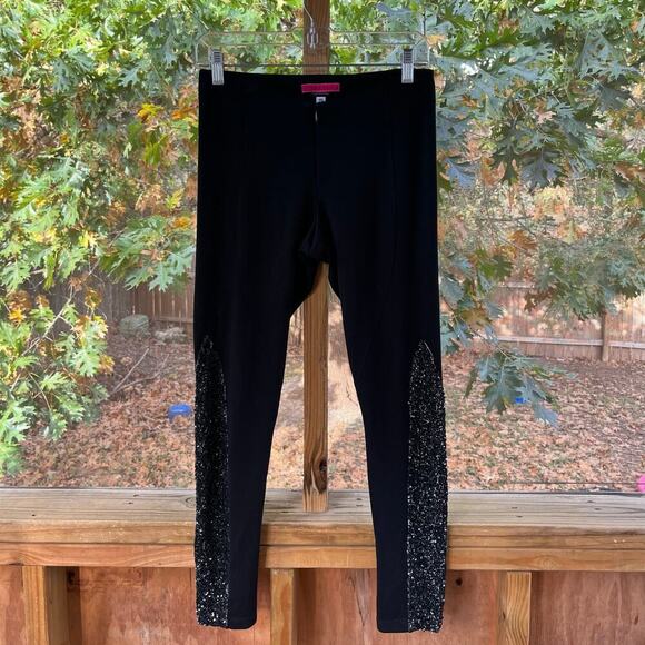 Alice + Olivia Black Sequin Accent Slim Fit Ponte Pants Size 10 28" Waist - Picture 1 of 8